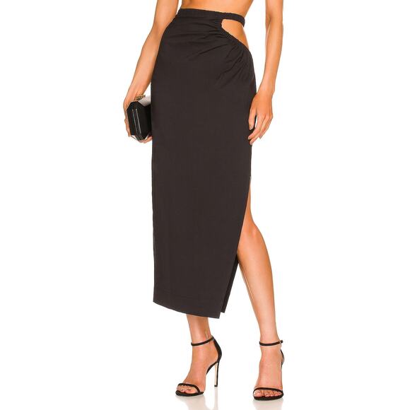 Natalie Rolt Addison Skirt Ruched Cut-Out Detail Pull On Side Slit Black Size 0 - Picture 1 of 13